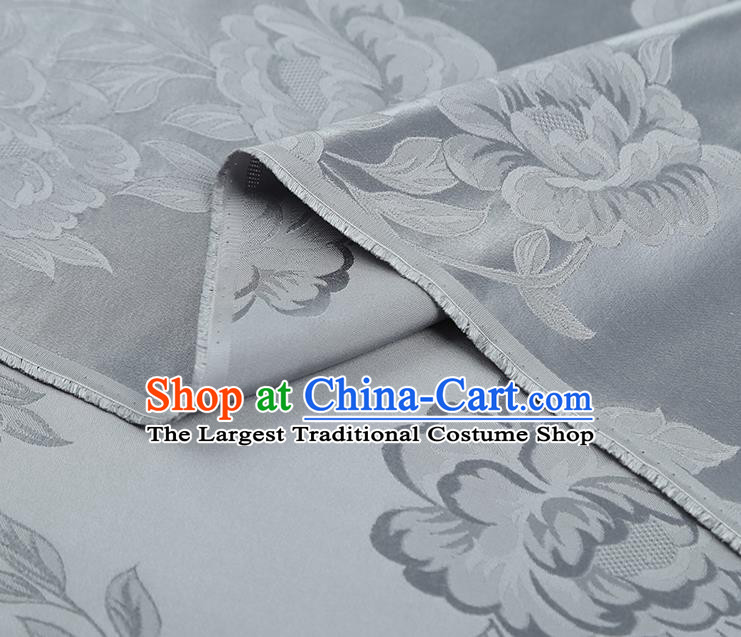Asian China Cheongsam Gambiered Guangdong Gauze Traditional Grey Silk Fabric Jacquard Fabric