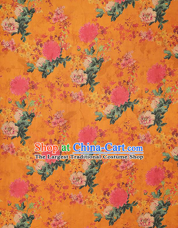 China Classical Orange Gambiered Guangdong Gauze Drapery Traditional Cheongsam Peony Pattern Brocade Fabric