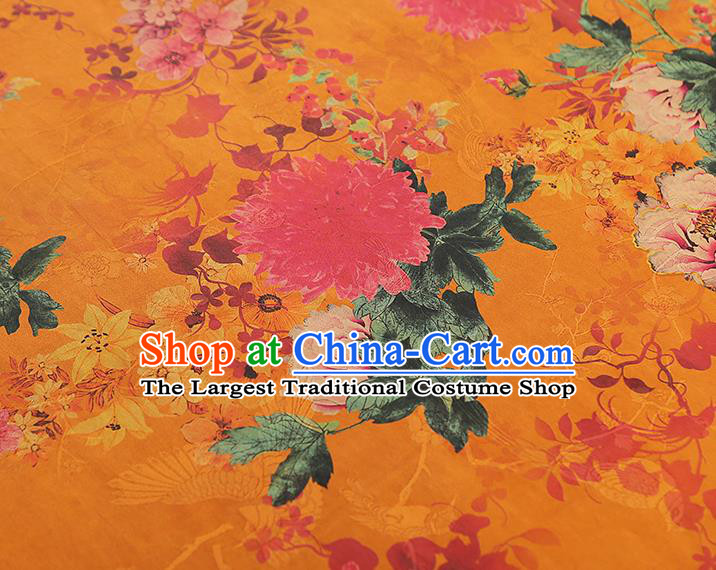 China Classical Orange Gambiered Guangdong Gauze Drapery Traditional Cheongsam Peony Pattern Brocade Fabric
