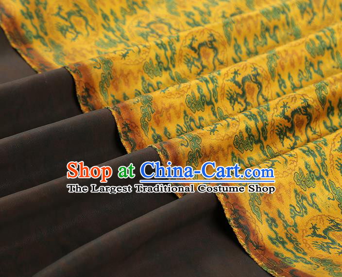 China Traditional Cheongsam Dragons Pattern Brocade Fabric Classical Yellow Gambiered Guangdong Gauze