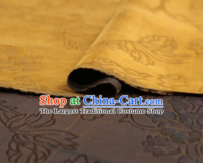 China Traditional Jacquard Peony Pattern Gambiered Guangdong Gauze Classical Cheongsam Golden Silk Fabric