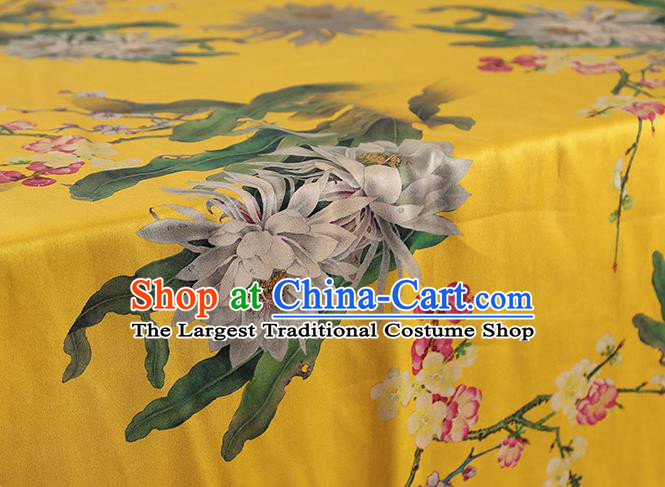 China Traditional Epiphyllum Plum Pattern Yellow Gambiered Guangdong Gauze Classical Cheongsam Silk Fabric