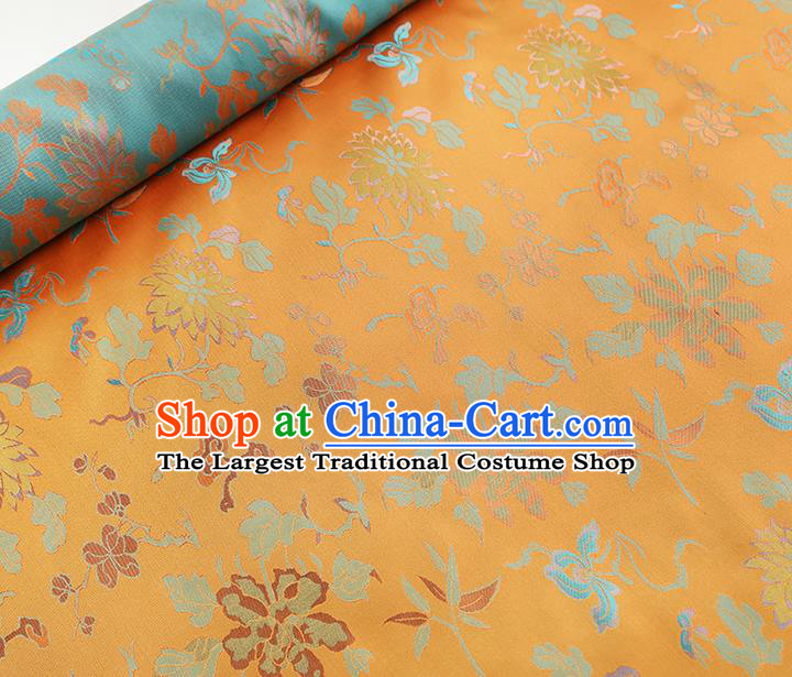 China Traditional Chrysanthemum Pattern Song Brocade Classical Cheongsam Orange Silk Fabric