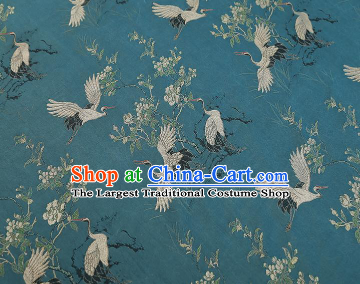 China Traditional Cranes Pattern Song Brocade Classical Cheongsam Lake Blue Silk Fabric