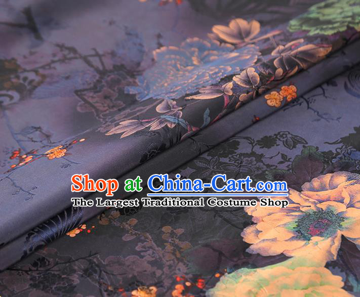 China Traditional Peony Pattern Brocade Classical Cheongsam Deep Purple Silk Fabric