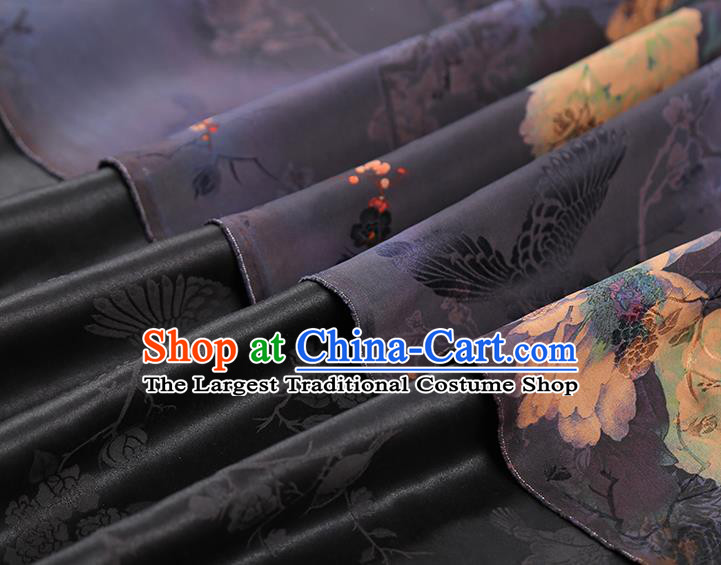China Traditional Peony Pattern Brocade Classical Cheongsam Deep Purple Silk Fabric