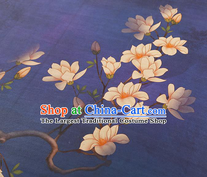 China Traditional Mangnolia Pattern Brocade Classical Cheongsam Deep Purple Silk Fabric Gambiered Guangdong Gauze
