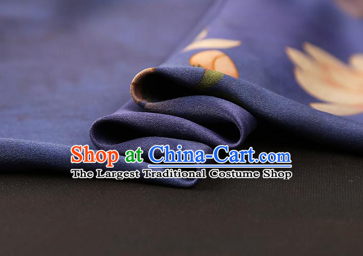 China Traditional Mangnolia Pattern Brocade Classical Cheongsam Deep Purple Silk Fabric Gambiered Guangdong Gauze