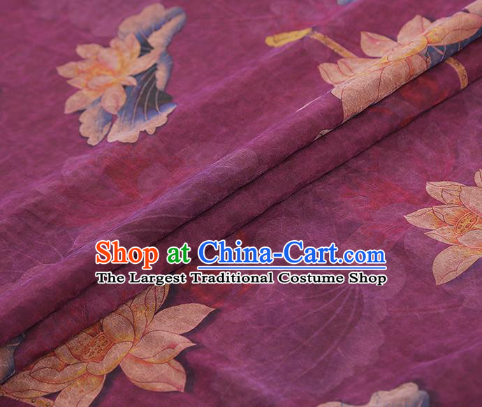 China Gambiered Guangdong Gauze Traditional Lotus Pattern Brocade Classical Cheongsam Purple Silk Fabric