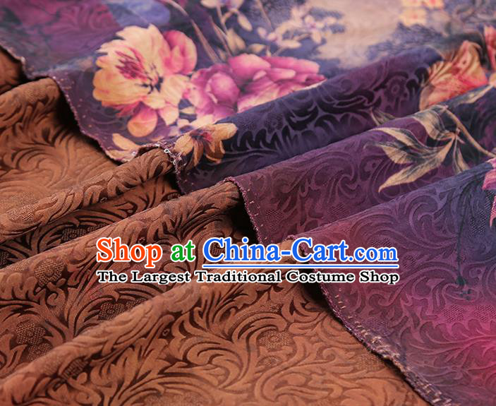 China Traditional Flowers Pattern Brocade Classical Cheongsam Silk Fabric Purple Gambiered Guangdong Gauze