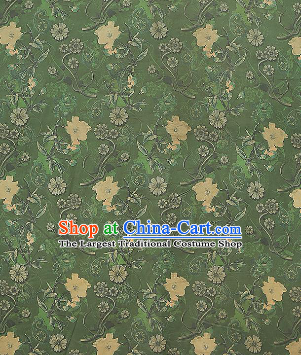 China Classical Cheongsam Silk Fabric Gambiered Guangdong Gauze Traditional Pattern Green Brocade