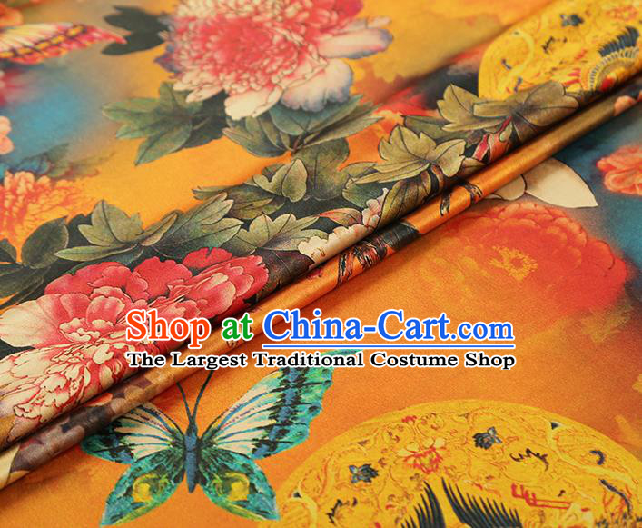 China Classical Cheongsam Orange Silk Fabric Gambiered Guangdong Gauze Traditional Mangnolia Pattern Brocade