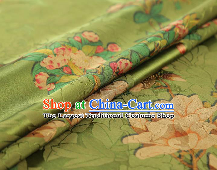 China Traditional Mangnolia Pattern Green Brocade Classical Cheongsam Silk Fabric