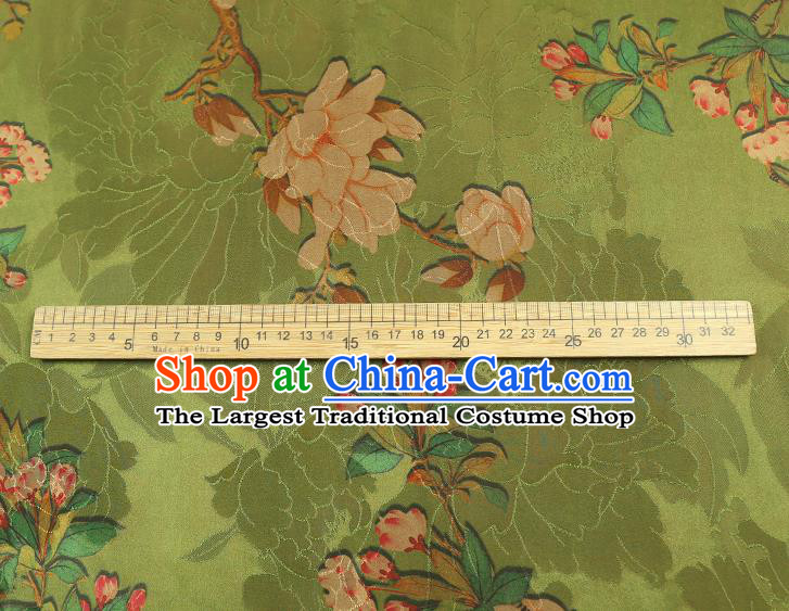 China Traditional Mangnolia Pattern Green Brocade Classical Cheongsam Silk Fabric