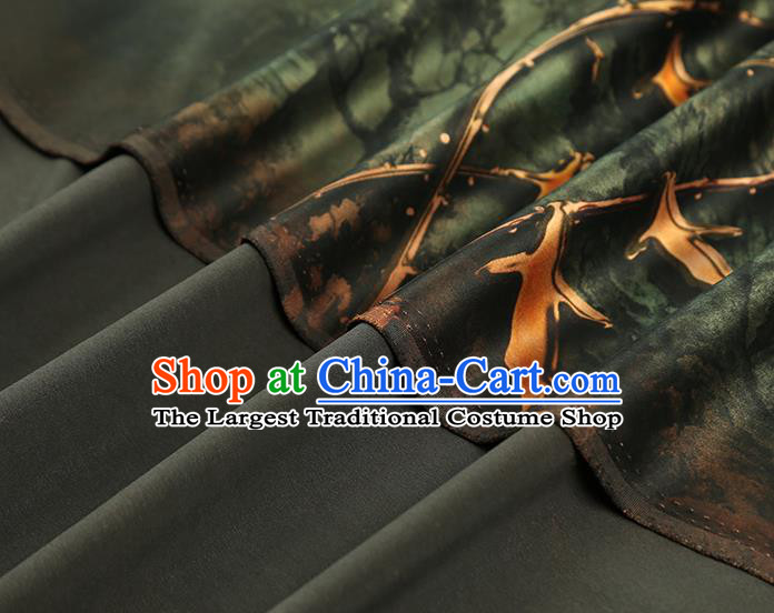 China Traditional Dark Green Brocade Classical Lotus Pattern Qipao Dress Silk Fabric Gambiered Guangdong Gauze