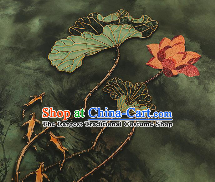 China Traditional Dark Green Brocade Classical Lotus Pattern Qipao Dress Silk Fabric Gambiered Guangdong Gauze