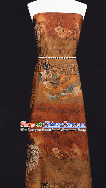 Traditional Chinese Brown Silk Fabric Asian China Classical Goddess Pattern Gambiered Guangdong Gauze Material