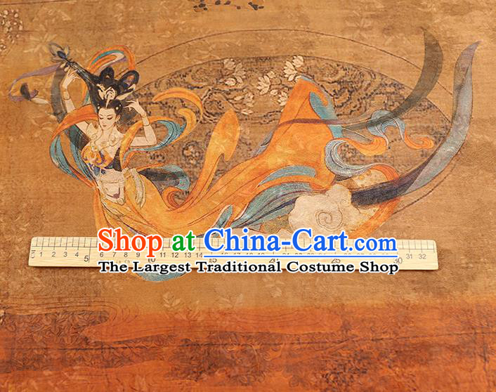 Traditional Chinese Brown Silk Fabric Asian China Classical Goddess Pattern Gambiered Guangdong Gauze Material
