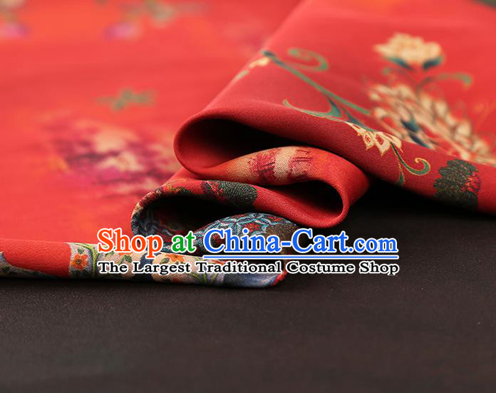 China Gambiered Guangdong Gauze Traditional Red Brocade Classical Flowers Pattern Wedding Dress Silk Fabric