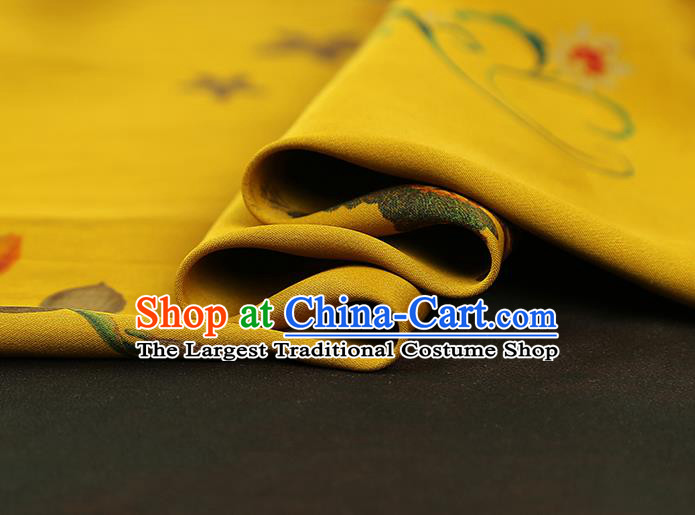 China Traditional Yellow Brocade Classical Flowers Pattern Wedding Dress Silk Fabric Gambiered Guangdong Gauze