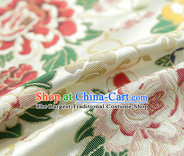 China Traditional Cheongsam White Nanjing Brocade Classical Peony Pattern Silk Fabric