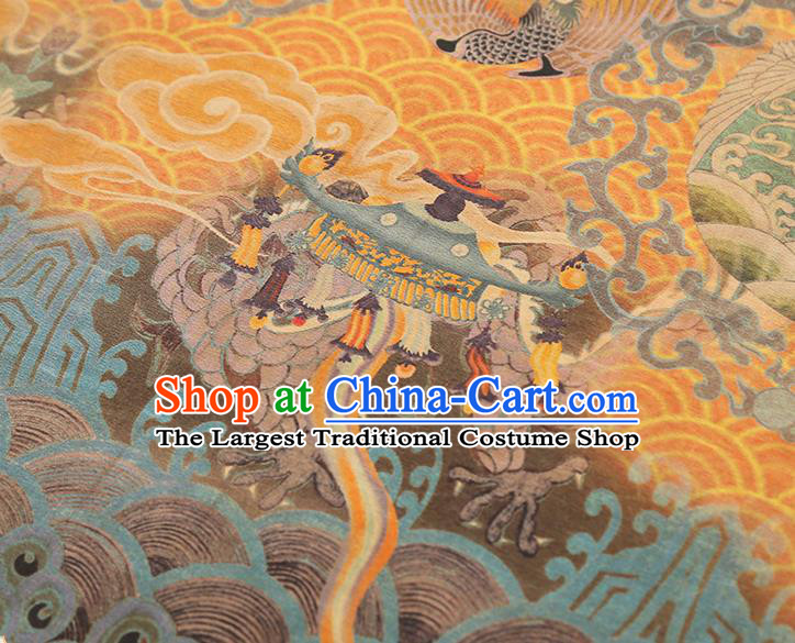 China Classical Dragon Phoenix Pattern Silk Fabric Gambiered Guangdong Gauze Traditional Cheongsam Golden Brocade