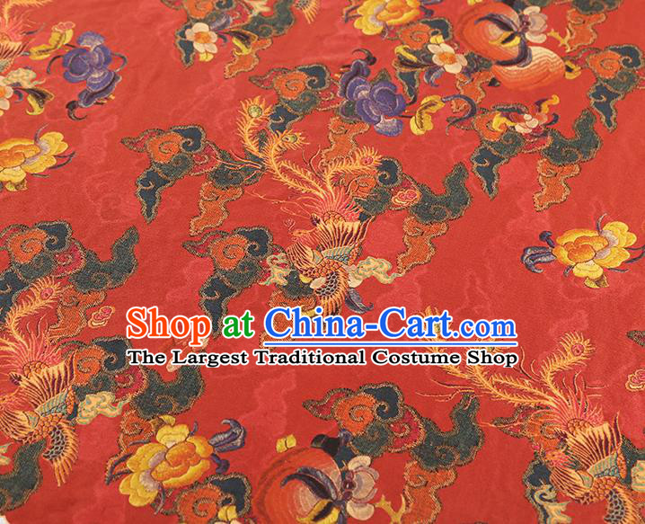 China Classical Phoenix Peony Pattern Silk Fabric Traditional Cheongsam Red Brocade Gambiered Guangdong Gauze