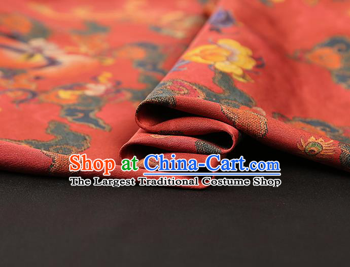 China Classical Phoenix Peony Pattern Silk Fabric Traditional Cheongsam Red Brocade Gambiered Guangdong Gauze