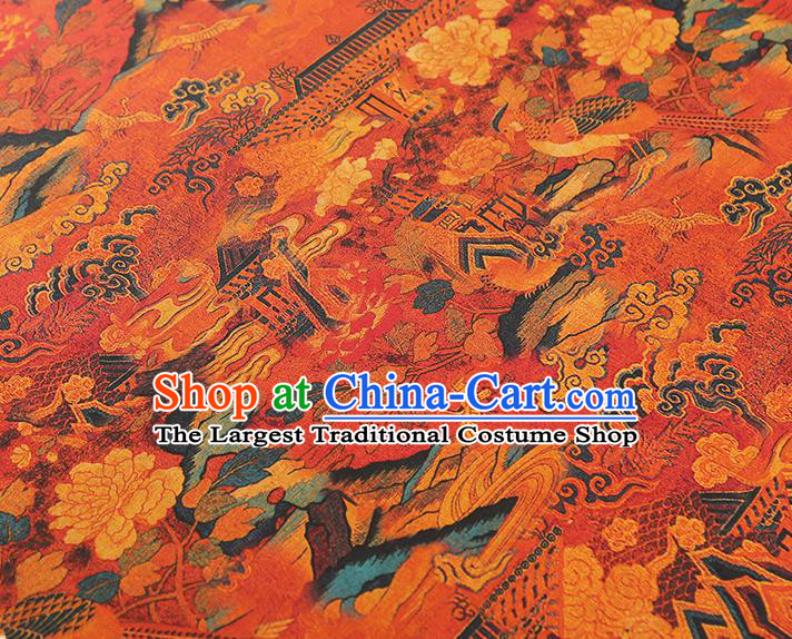 China Traditional Cheongsam Red Gambiered Guangdong Gauze Classical Heavenly Palace Pattern Silk Fabric