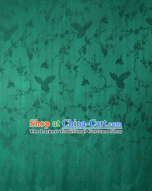 China Traditional Cheongsam Jacquard Gambiered Guangdong Gauze Classical Magpie Plum Pattern Green Silk Fabric