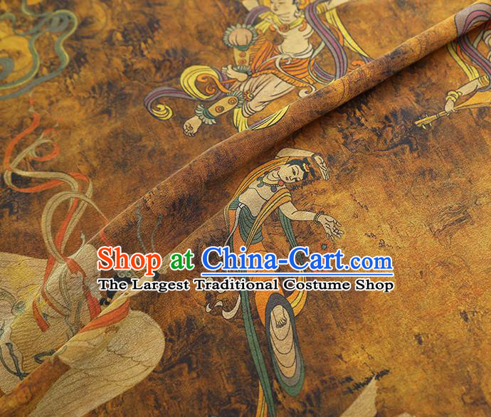 China Traditional Cheongsam Ginger Gambiered Guangdong Gauze Classical Flying Fairy Pattern Silk Fabric