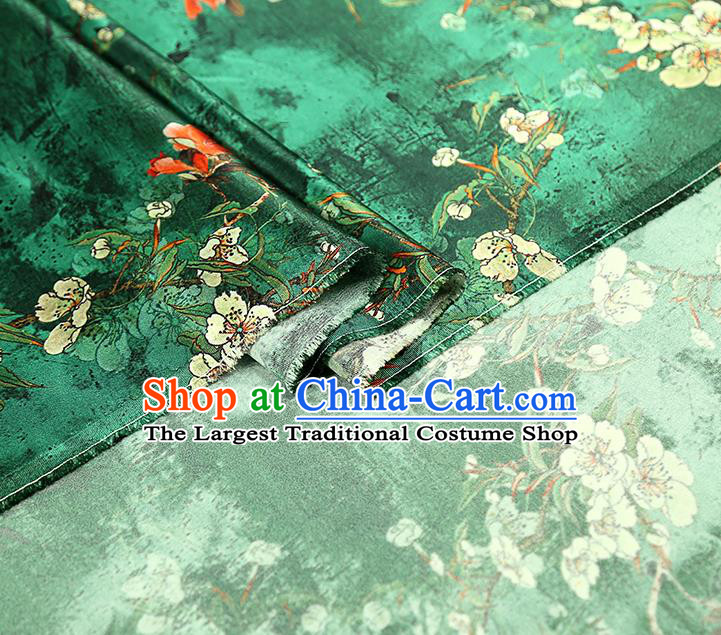 China Traditional Qipao Dress Brocade Drapery Classical Cheongsam Printing Pear Blossom Green Silk Fabric