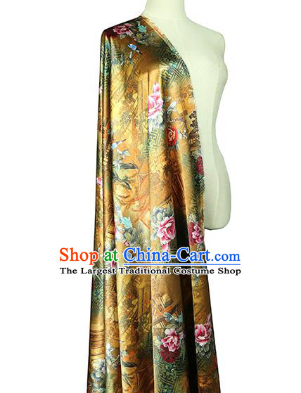 China Classical Cheongsam Ginger Silk Fabric Traditional Qipao Dress Brocade Tapestry Drapery