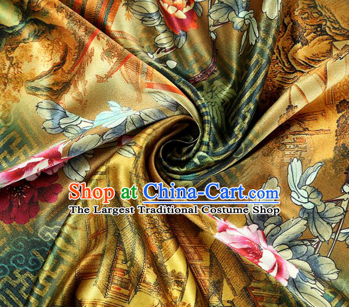 China Classical Cheongsam Ginger Silk Fabric Traditional Qipao Dress Brocade Tapestry Drapery