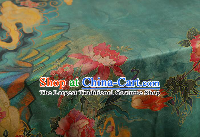 Traditional Chinese Green Silk Fabric Asian China Classical Peony Flower Pattern Gambiered Guangdong Gauze Material