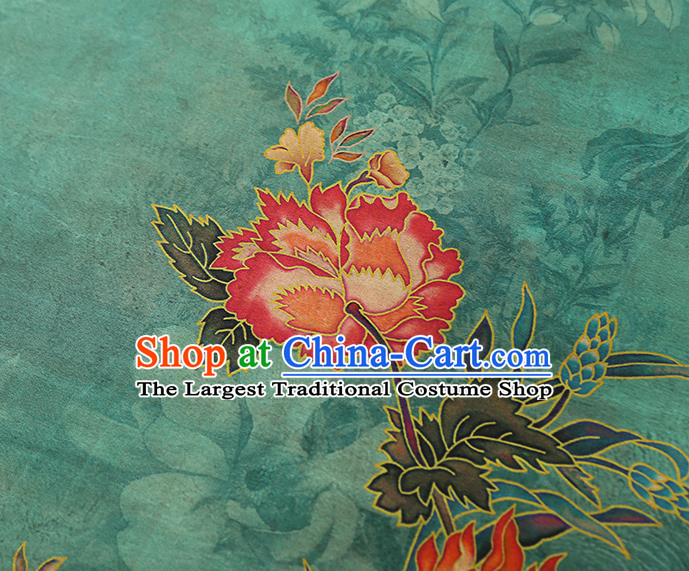Traditional Chinese Green Silk Fabric Asian China Classical Peony Flower Pattern Gambiered Guangdong Gauze Material