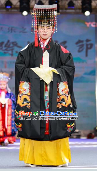 Traditional Chinese Ming Dynasty Royal King Historical Costumes Ancient Emperor Wedding Clothing and Headwear