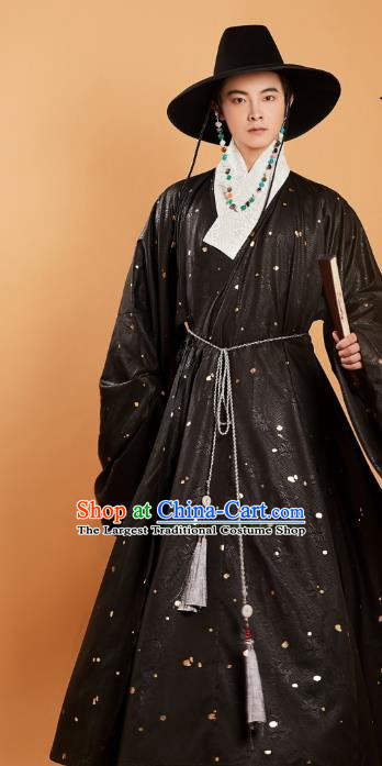 Chinese Ancient Swordsman Clothing Traditional Ming Dynasty Black Priest Frock and Hat