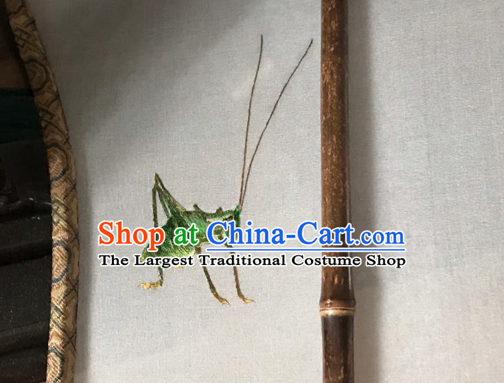 China Traditional Silk Palm Leaf Fan Ancient Ming Dynasty Court Lady Fan Handmade Embroidered Grasshopper Palace Fan