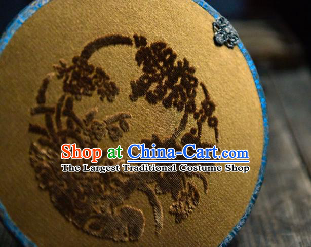 China Traditional Ginger Silk Fan Handmade Palace Fan Ancient Ming Dynasty Court Lady Circular Fan