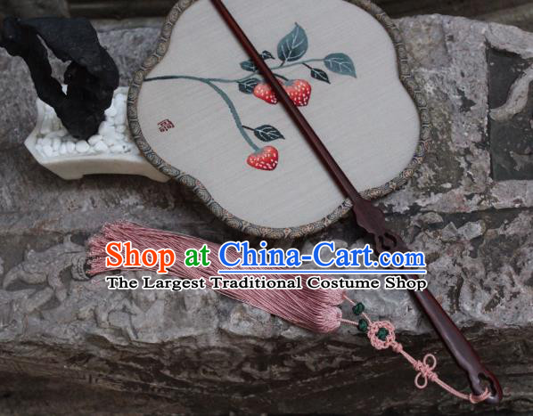 China Ancient Song Dynasty Plum Fan Traditional Grey Silk Fan Handmade Strawberry Pattern Palace Fan