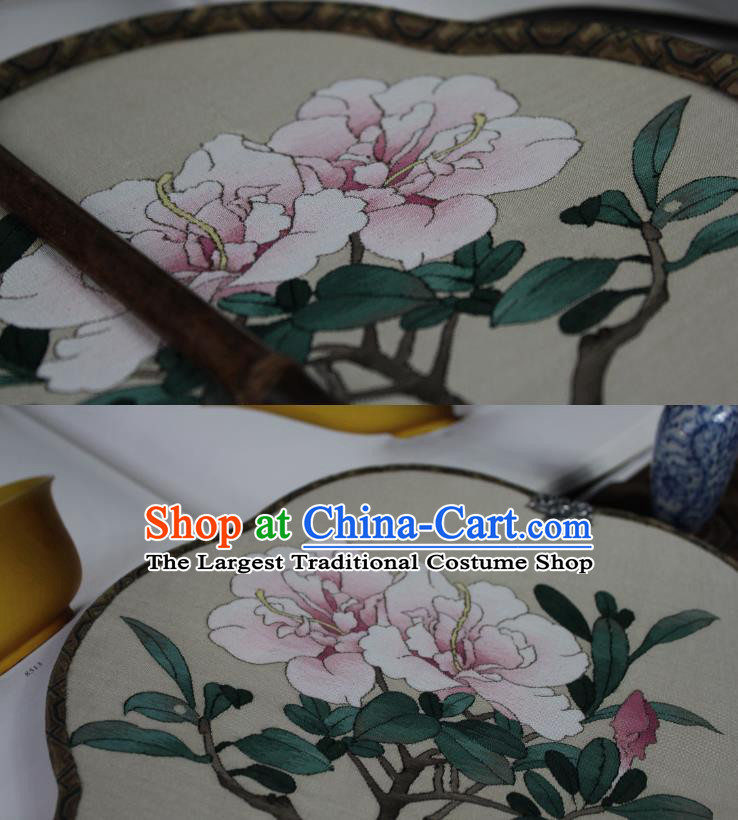 China Traditional Silk Begonia Fan Handmade Azalea Pattern Palace Fan Ancient Princess Court Fan