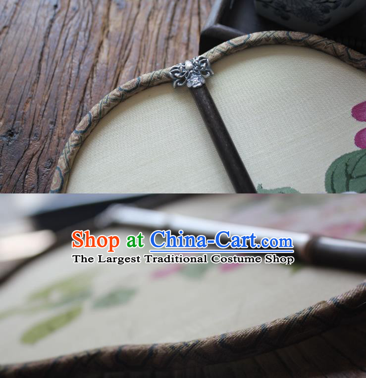 China Traditional Beige Silk Fan Handmade Begonia Pattern Palace Fan Ancient Song Dynasty Princess Court Fan
