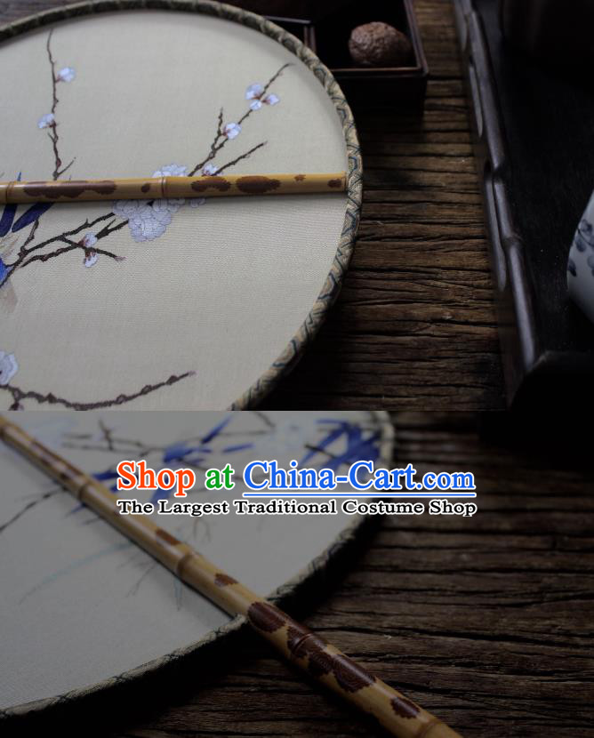 China Ancient Song Dynasty Princess Circular Fan Traditional Beige Silk Fan Handmade Plum Blossom Pattern Palace Fan