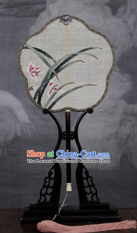 China Ancient Song Dynasty Princess Palace Fan Traditional Dance Plum Fan Handmade Orchids Pattern Silk Fan