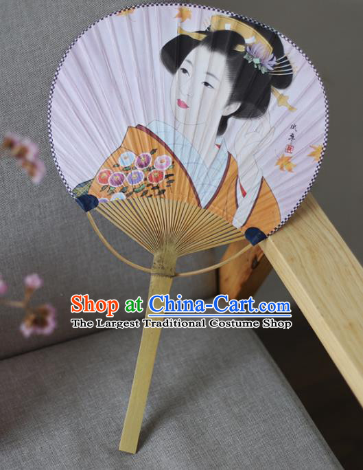 Asian Japan Printing Geisha Pink Paper Fan Handmade Bamboo Fans Classical Dance Fan