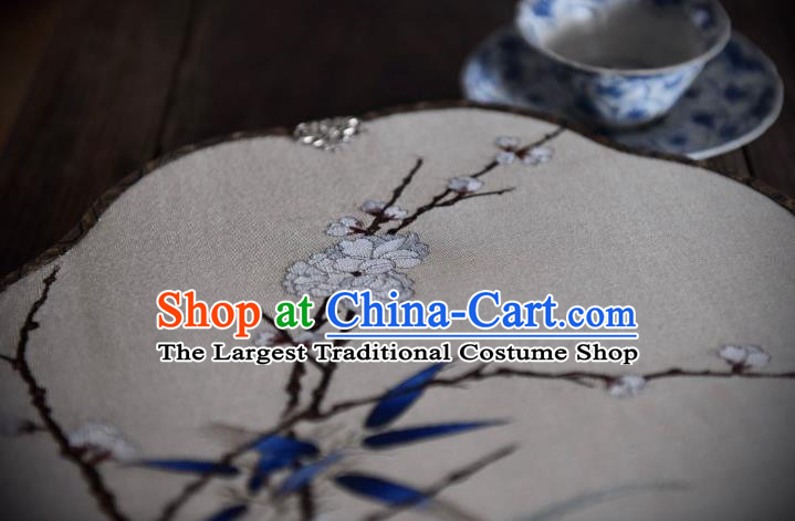 China Handmade Palace Fan Ancient Song Dynasty Court Beauty Begonia Fan Traditional Plum Bamboo Pattern Silk Fan