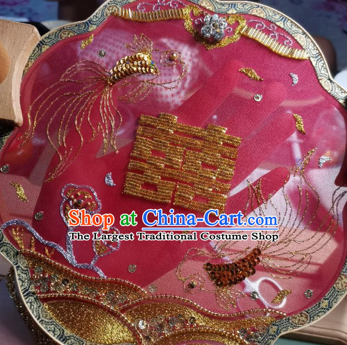 China Handmade Bride Tassel Palace Fan Embroidered Goldfish Fan Traditional Wedding Red Silk Fan