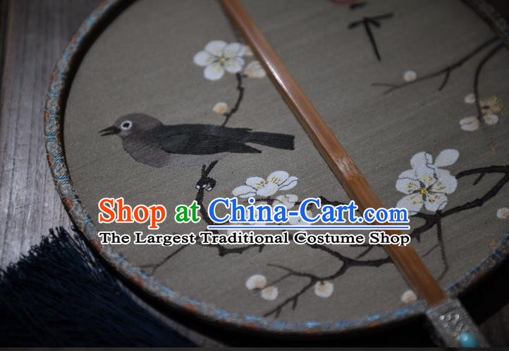 China Traditional Plum Blossom Pattern Silk Fan Handmade Palace Fan Ancient Song Dynasty Court Circular Fan