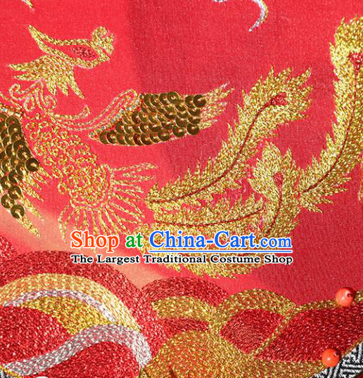 China Embroidered Golden Phoenix Fan Traditional Wedding Red Silk Circular Fan Handmade Bride Xiuhe Suit Palace Fan
